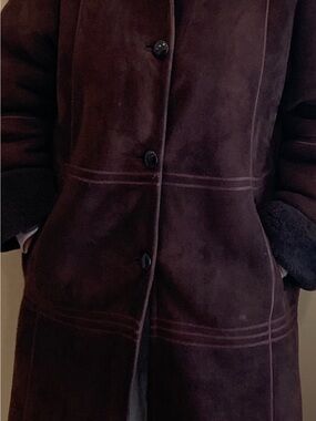 Women's Brown Suede Shearling-Trim Coat